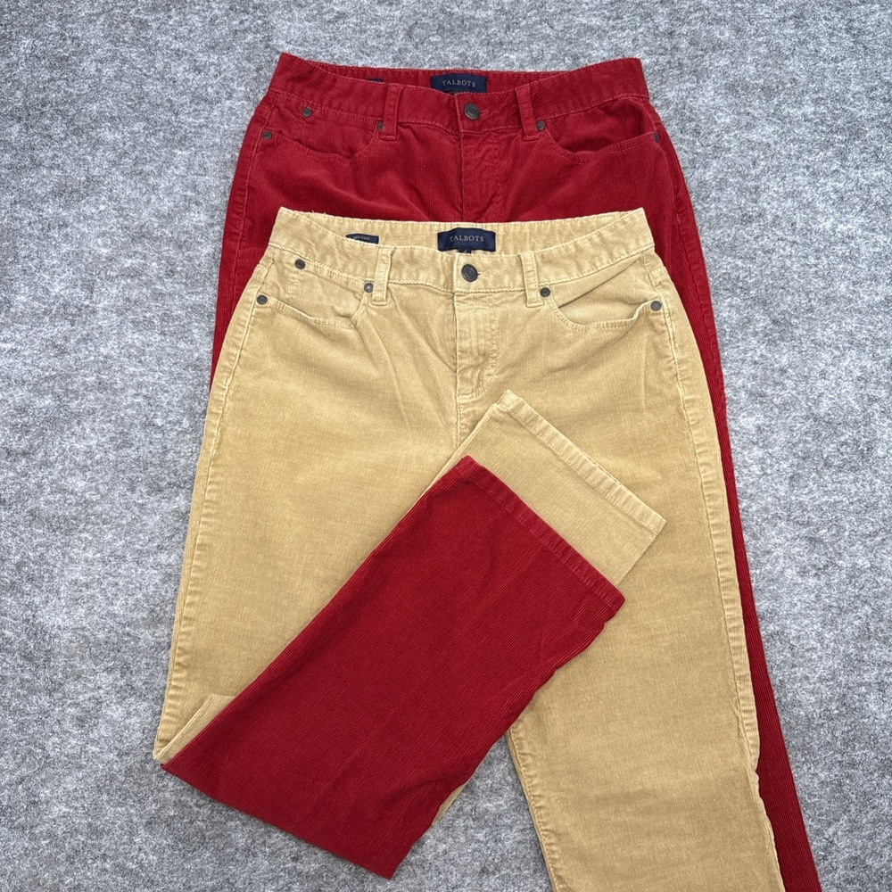 Talbots Heritage corduroy pants women's 4 red tan stretch festive cabin LOT of 2
